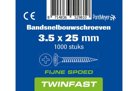 pontmeyer bandsnelbouwschroeven twinfast fijne spoed 3,5x25mm 1000st