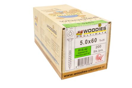Woodies ultimate schroef verzonken kop torx t20 5,0x60/35mm RVS