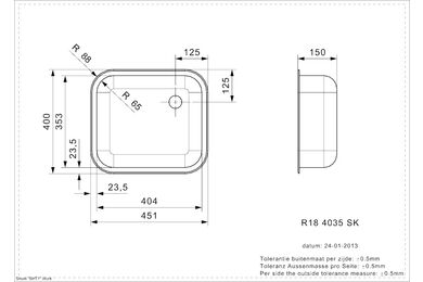 Reginox spoelunit vierkant r18 4035osk rvs opbouw met stop en ketting