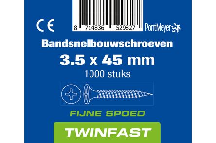 pontmeyer bandsnelbouwschroeven twinfast fijne spoed 3,5x45mm 1000st