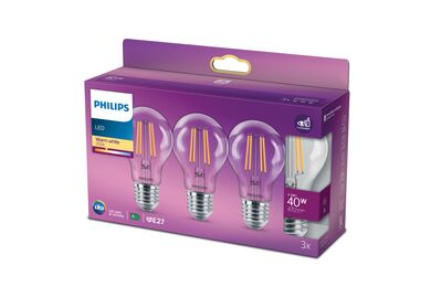 Philips LED-Lamp Classic Helder Warm Wit E27 4,3W/40W 3st