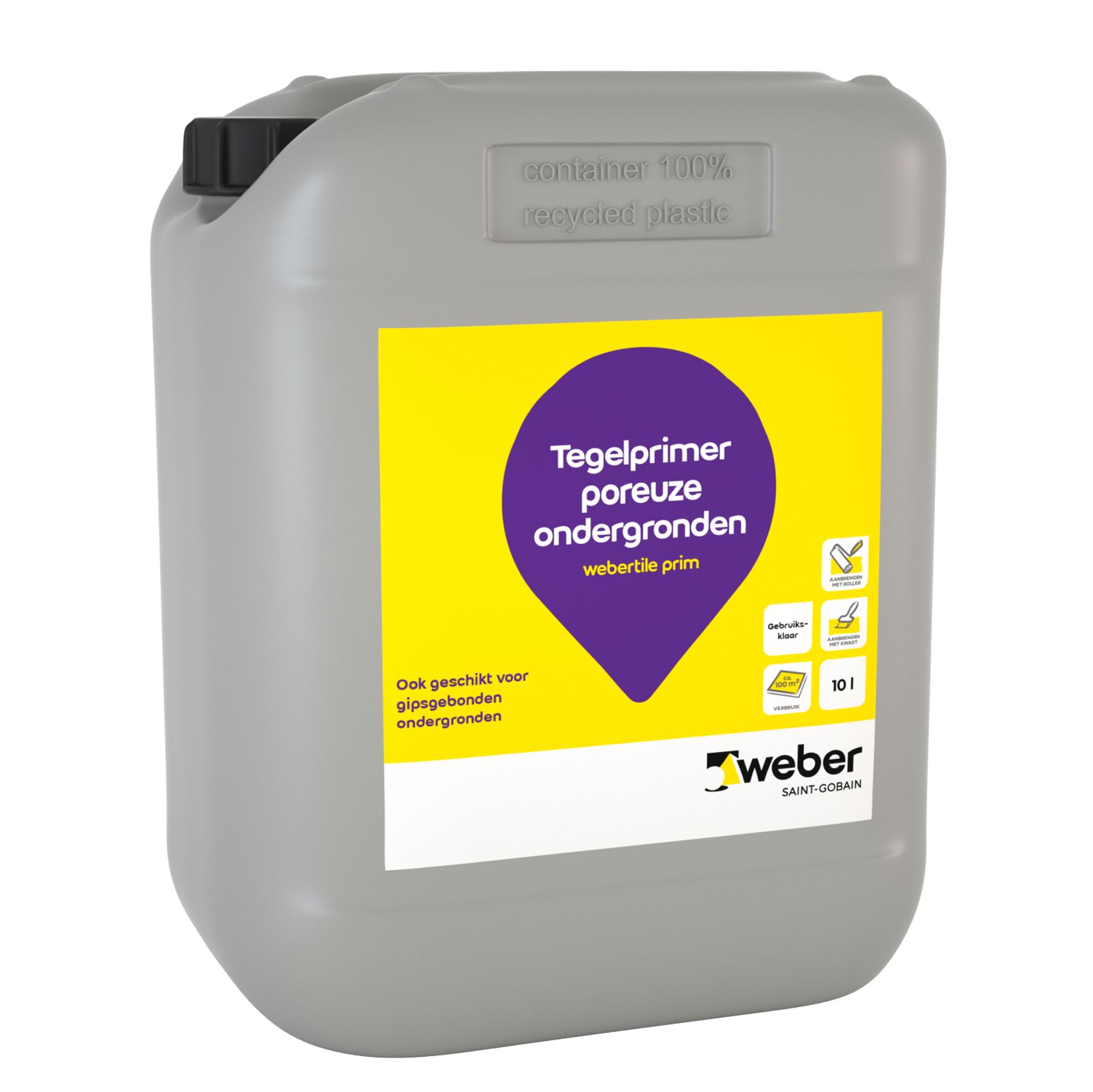 Weber Beamix Tegelprimer Voorstrijkmiddel Voor zuigende en poreuze ondergronden Hybride Lichtgeel blik 10ltr