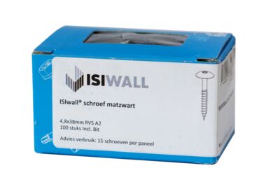 ISIwall schroef RVS RAL 9005 Zwart 4,8x38mm 100st