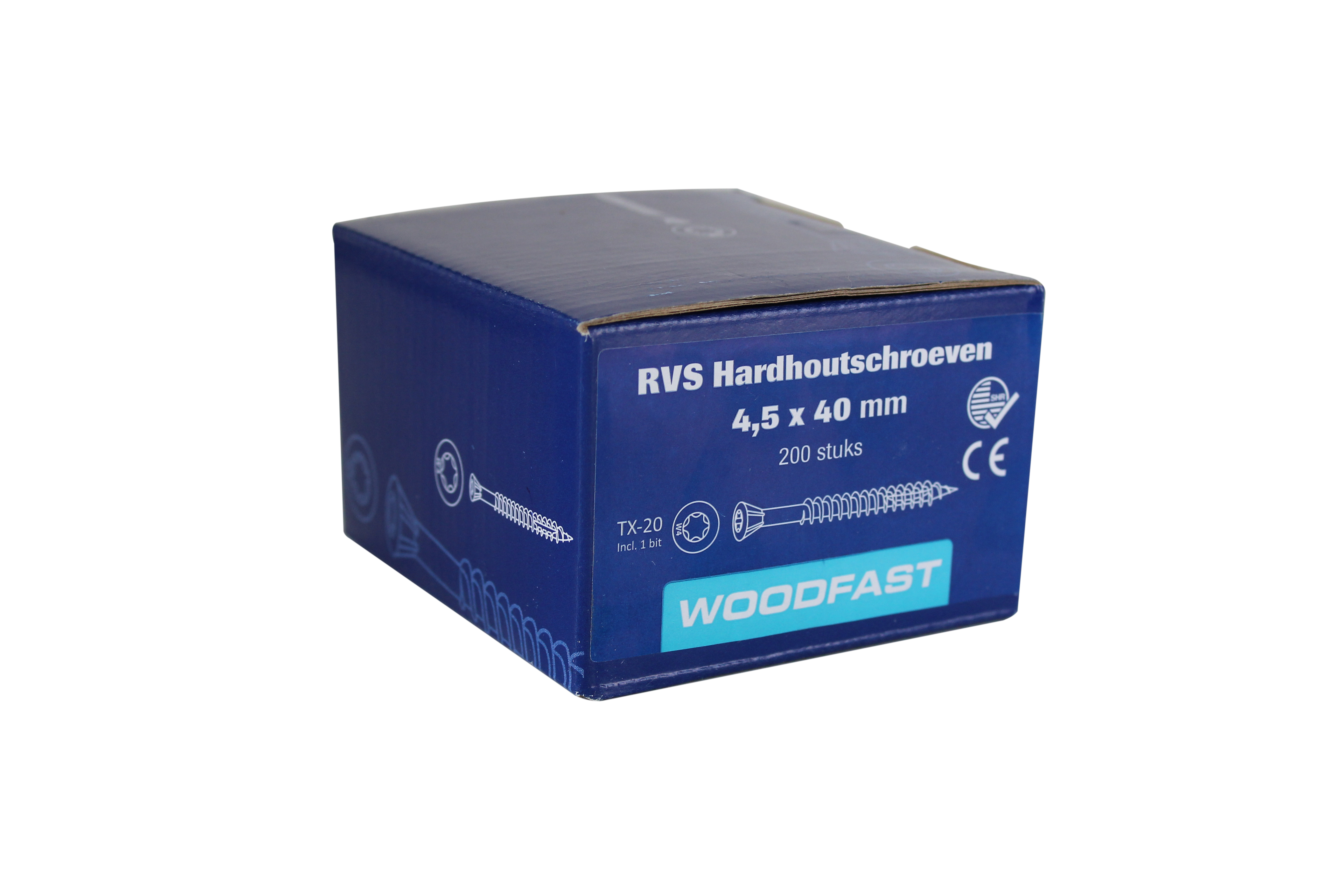 Woodfast Hardhoutschroef Deeldraad, grove spoed Platkop Torx RVS doos 200st 5,0x50mm