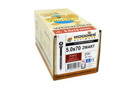 Woodies potdekselschroef torx t25 5,0x70/40 RVS 410 RAL 9005