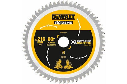 DeWALT cirkelzaagblad xtreme runtime DT99570-QZ 60-tands 216x30mm